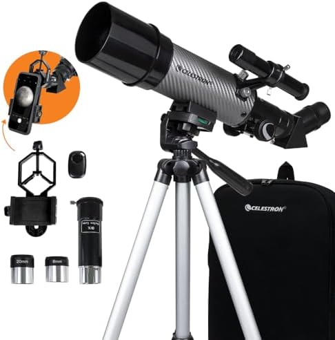 Celestron Travel Scope 60DX Portable Refractor Telescope, 60mm Aperture, Fully-Coated Glass Optics, Includes Bonus Phone Adapter, Backpack and More, Ideal for Beginners and Travel